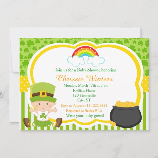 Invitación Chica de St Patricks Baby Shower Fiesta (Anverso)