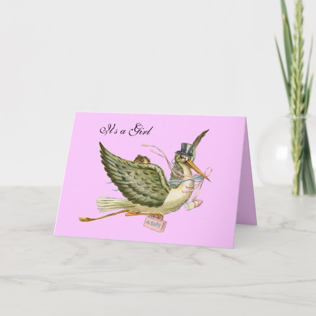Invitación CHICA de STORK BABY SHOWER (Anverso)