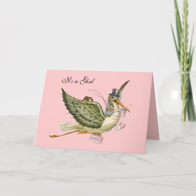 Invitación CHICA de STORK BABY SHOWER (Anverso)