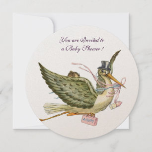 Invitación CHICA de STORK BABY SHOWER Champán blanco rosado