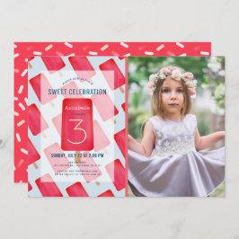 Invitación Chica de Strawberry Popsicle Rojo Foto Cumpleaños