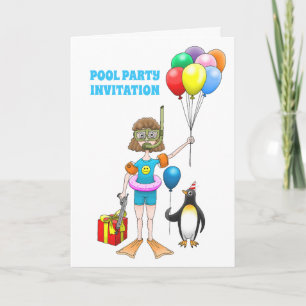 Invitación Chica de submarinismo Scuba y pingüino