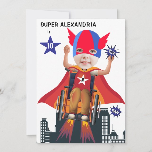 Invitación Chica de superhéroes en silla de ruedas 💥 héroe v (Anverso)