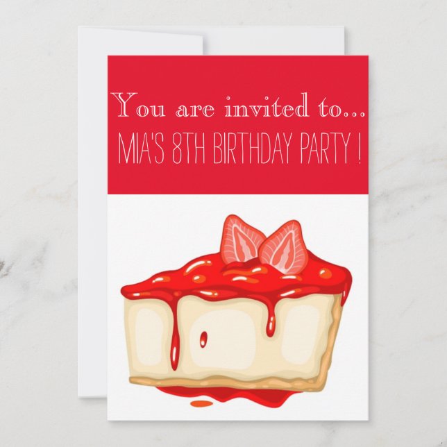 Invitación chica de tarta de fresa o fiesta de cumpleaños (Anverso)