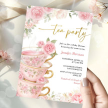 Chica de té de bebé Cumpleaños Rosa y dorado Flora