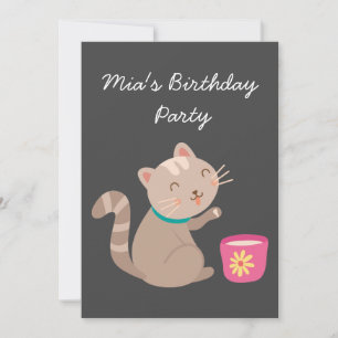 Invitación Chica de té de gatito lindo fiesta de cumpleaños