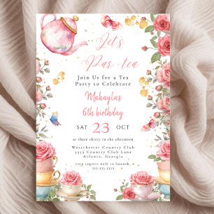 Invitación Chica de té Fiesta Par-tea rosa Whimsical Cumpleañ