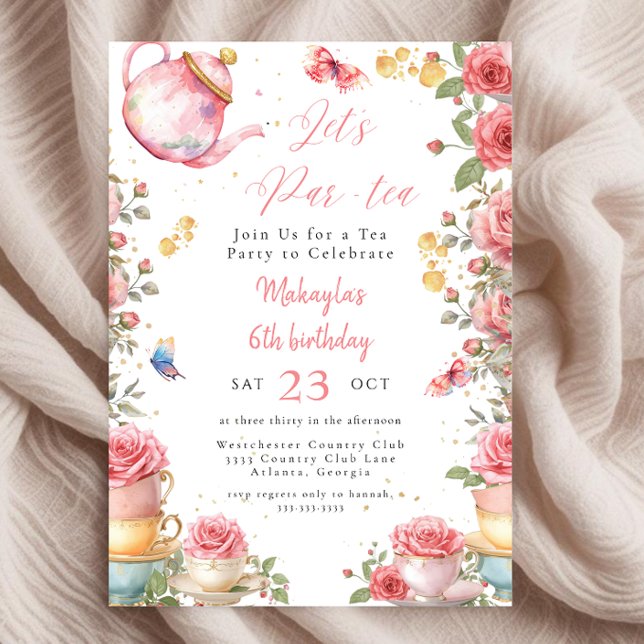 Invitación Chica de té Fiesta Par-tea rosa Whimsical Cumpleañ (Subido por el creador)