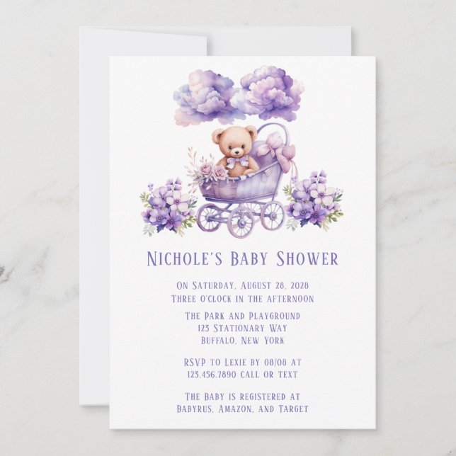 Invitación Chica de Teddy Bear de Transporte Adorable Baby Sh (Anverso)