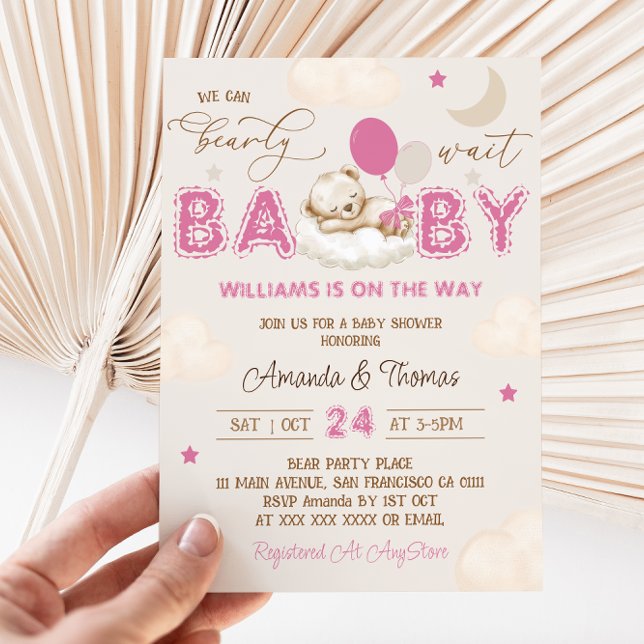 Invitación Chica de Teddy Bear Pink Boho Baby Shower (Subido por el creador)