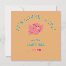 Invitación Chica de tema de pájaro rosado lindo Baby Shower