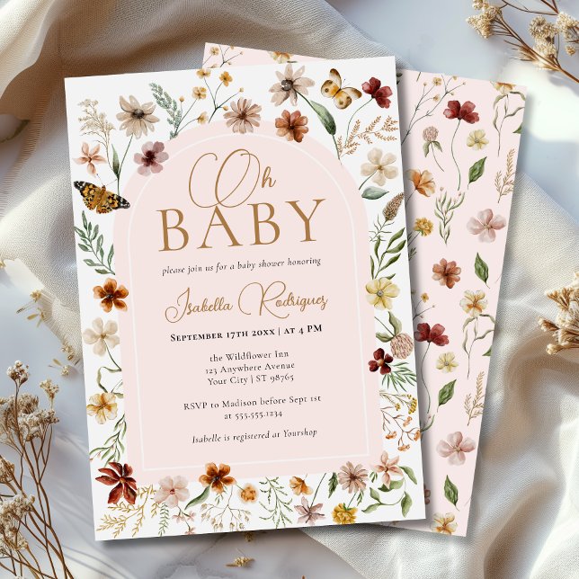 Invitación Chica de temas de flores silvestres Baby Shower (wildflower baby shower invitation)