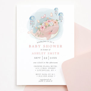 Invitación Chica de tiburón ballena rosa náutico Baby Shower