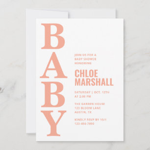 Invitación Chica de tipografía de coral moderno Baby Shower