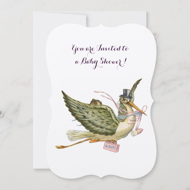 Invitación CHICA de TORK BABY SHOWER ,plata metálica (Anverso)