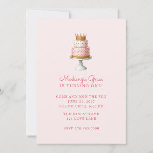 Invitación Chica de torta de cumpleaños de la princesa rosa