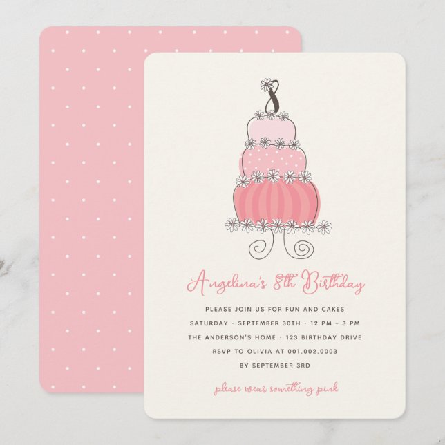 Invitación Chica de torta rosada genial invitada por fiesta d (Anverso / Reverso)