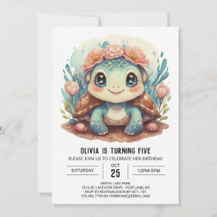 Invitación Chica de tortuga Personalizado Marina Cumpleaños