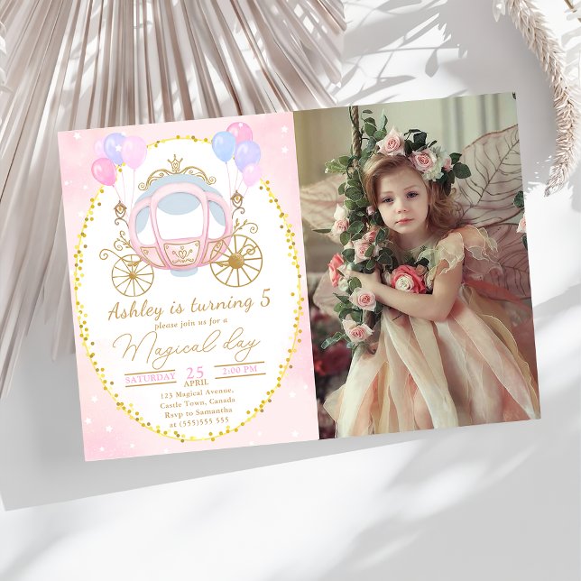 Invitación Chica de transporte de la princesa rosa foto de cu (Subido por el creador)