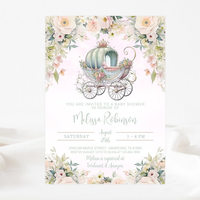 Invitación Chica de transporte de princesa de cuento de hadas (Beautiful fairytale baby carriage invitation. Simply add your event details. )