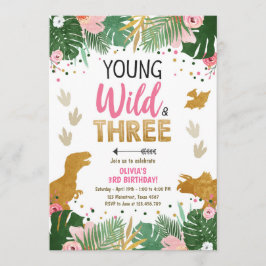 Invitación Chica de tres Dinos Fiestas silvestres