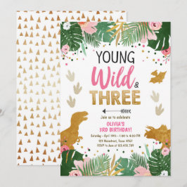 Invitación Chica de tres Dinos Fiestas silvestres