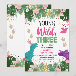 Invitación Chica de tres Dinos Fiestas silvestres