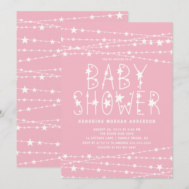 Invitación Chica de Twinkle Stars Baby Shower (Anverso / Reverso)