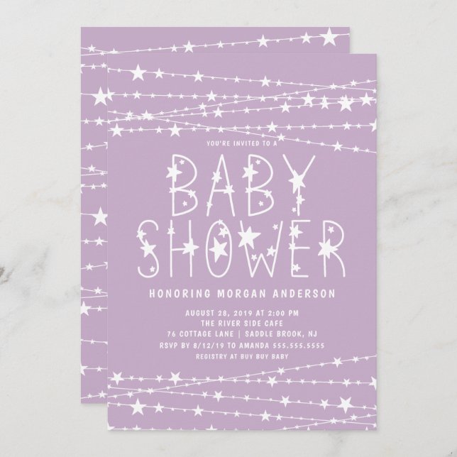 Invitación Chica de Twinkle Stars Baby Shower (Anverso / Reverso)