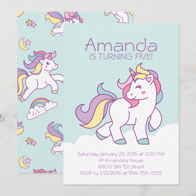 Invitación Chica de unicornio malvado de unicornio (Anverso / Reverso)