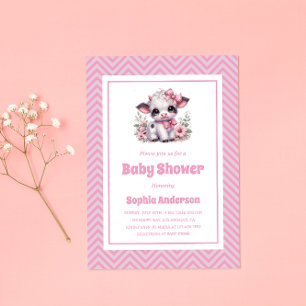 Invitación Chica de vaca bebé lindo Baby Shower - Granja flor
