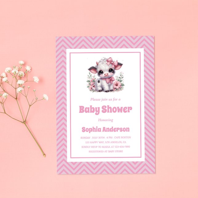 Invitación Chica de vaca bebé lindo Baby Shower - Granja flor (Subido por el creador)