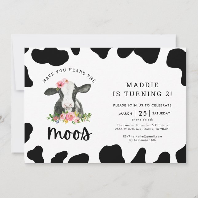 Invitación Chica De Vaca Ha Oído El Segundo Cumpleaños De Moo (Anverso)