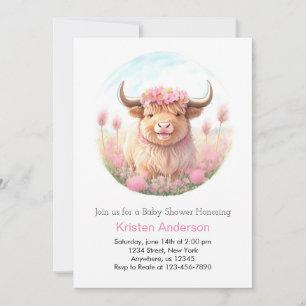 Invitación Chica de vaca Highland Baby Shower