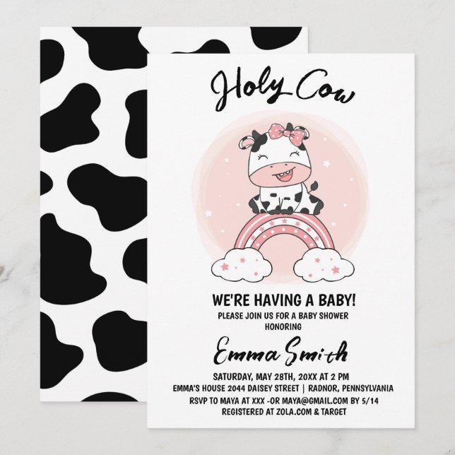 Invitación Chica de vaca sagrada Baby Shower (Anverso / Reverso)