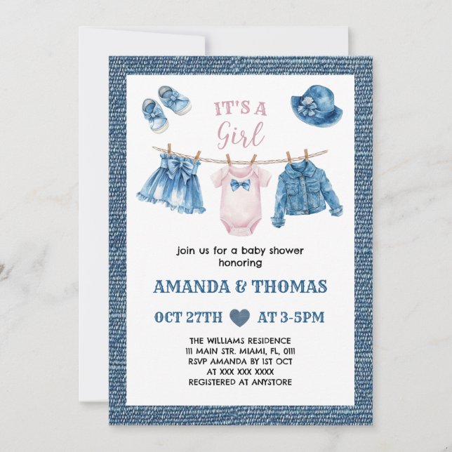 Invitación Chica de vaqueros Baby Shower (Anverso)