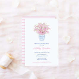 Invitación Chica de Vase de Chino Blanco Azul Sakura Baby Sho