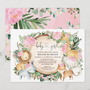 Invitación Chica de vegetación de la selva Safari Floral Baby
