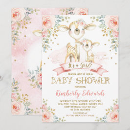 Invitación Chica de venados de clase, Rosas Baby Shower Rubor