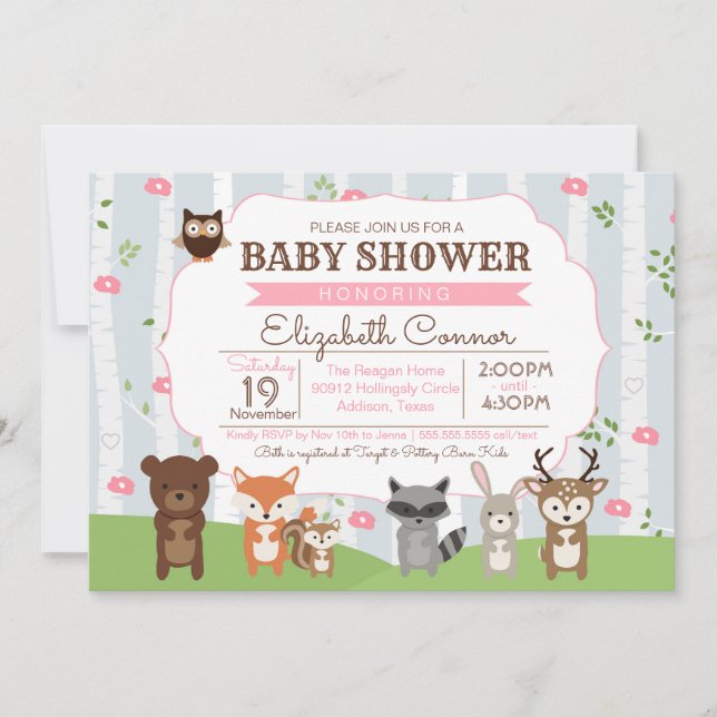 Invitación Chica de verano o primavera de animales de Woodlan (Anverso)