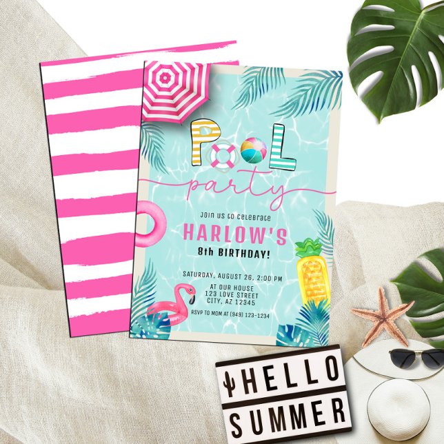 Invitación Chica de verano tropical  de piscina Fiesta Cumple (Subido por el creador)