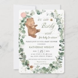 Invitación Chica de verde de oso bebé lindo Baby Shower