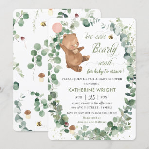 Invitación Chica de verde de oso bebé lindo Baby Shower