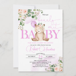 Invitación Chica de verde Teddy Bear Balloon Baby Shower