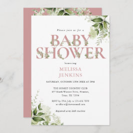 Invitación Chica de Verdor Dusty Rosa Letra rosa Baby Shower