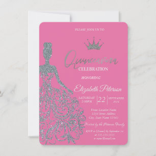 Invitación Chica de vestido plateado con brillo Chic Fucsia