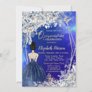 Invitación Chica de vestir azul de la Marina de moda, flores 