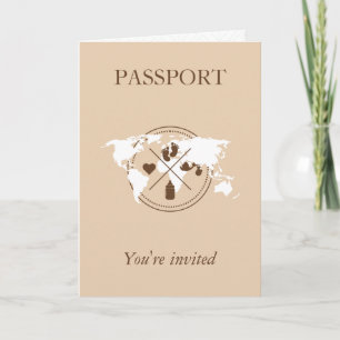 Invitación Chica de viajes de Beige Passport Mapa mundial de