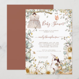 Invitación Chica de Vintage Florals Bunny Vress Baby Shower