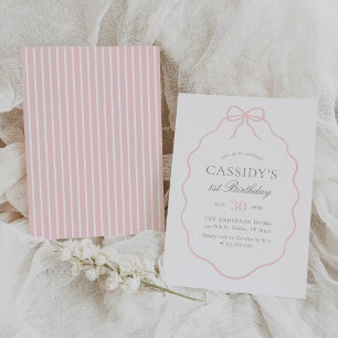 Invitación Chica de Vintage Pink Bow 1º cumpleaños